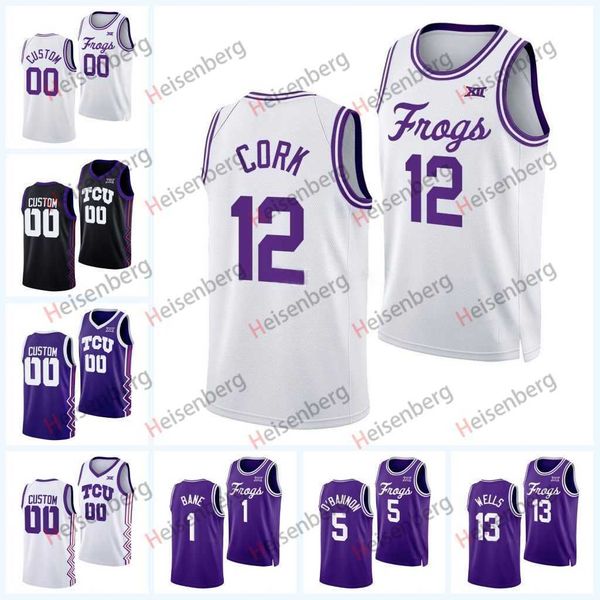 

custom tcu horned frogs ncaa college basketball jersey 2022-23 micah peavy desmond bane desmond bane mike miles emanuel miller chuck o', Black