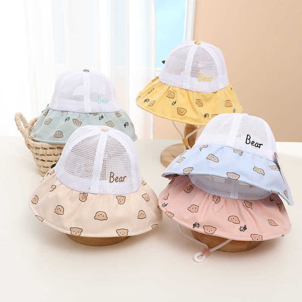 

caps hats baby bucket cute cartoon bear summer mesh baby sun children's panama hat g220522, Yellow