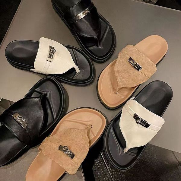 

women sandals slippers designer empire slides chypre mules ladies flat sandals real leather buckle flip flops summer beach shoes slider whol, Black