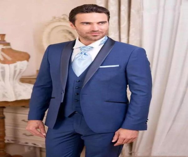 

new custom blue men suits weddingjacketpantsvest groom tuxedos groomsmen lapel shawl lapel man prom wear 5895653944, Black;gray