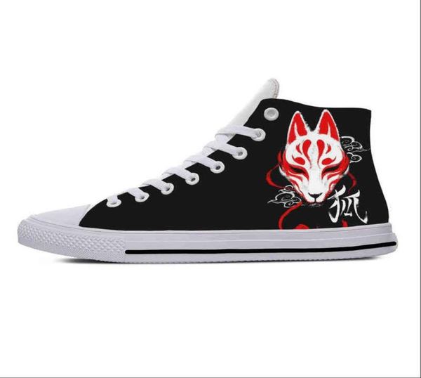 

kitsune mask japanese fox anime manga cartoon casual cloth shoes high lightweight breathable 3d print men women sneakers y1875471, Black