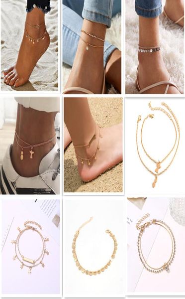 

doubledeck anklet rhinestone crystal ankle charm bracelet boho beach anklets for women sandals foot bracelets female wedding jewe2185102, Red;blue