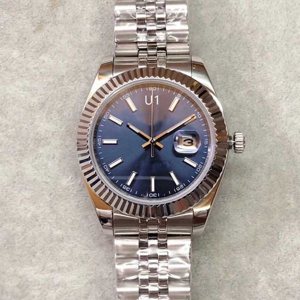 

st9 steel blue dial fluted bezel watch 41mm automatic mechianical wristwatches strap sapphire glass movement mens watches, Slivery;black