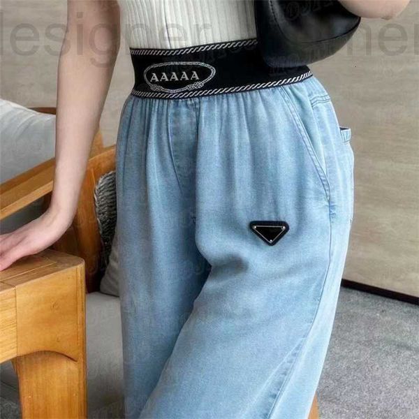 

women's plus size pants designer letter badge women jeans design waist wide leg trousers fashion denim pant, Black