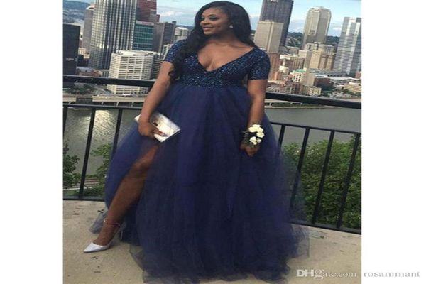 

african black girls prom dress navy blue split long formal pageant holidays wear graduation evening party gown plus size7961558, Black;red