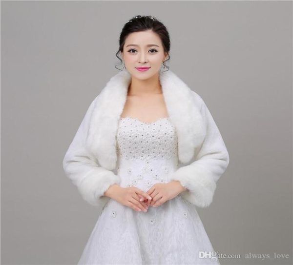 

2019 new arrival long sleeves winter faux fur bridal wedding wrap cape shawl jackets coat bolero tippet stole for wedding party pj2680177, White