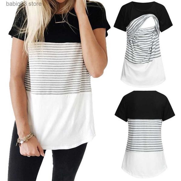 

maternity tees 2022 women blouse maternity long sleeve striped nursing t-shirt for breastfeeding mom ladies casual winter blouse shirt t23, White