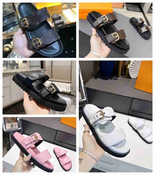 

slippers 2023 lassic slippers bom dia flat mule summer woman beach cartoon big head slippers designer leather flat woman belt buckle sandals, Black