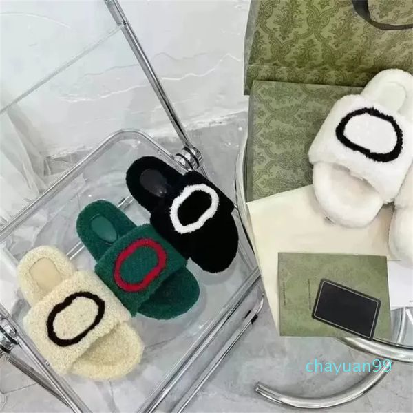 

Luxury Ladies Flat Slippers Premium Wool Ladies Classic Sandals Plush Green White Casual Wearproof Sandal Fashion Warm Women's Slipper