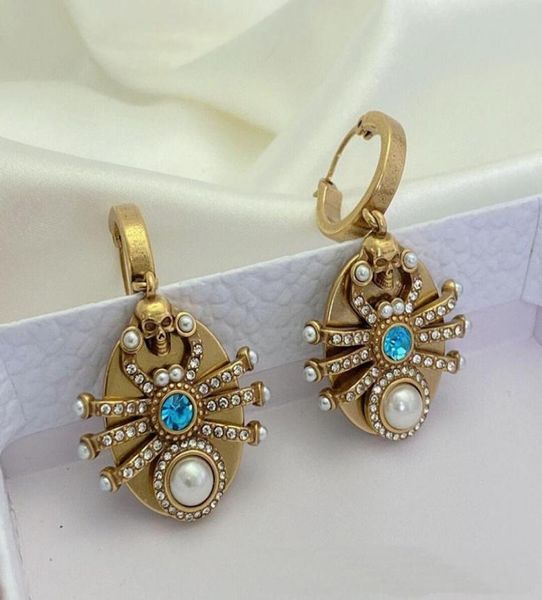 

vintage dangle pearl gem pendant earrings spider 18k gold plated celebrity female women039s ear studs1202650, Silver
