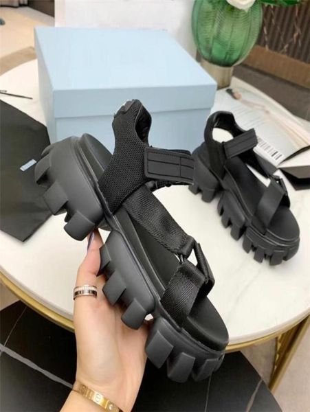 

women sandals cloudbust real leather slippers hook and loop fastener increase high monolith platform sandal thunder thick bottom h2654380, Black