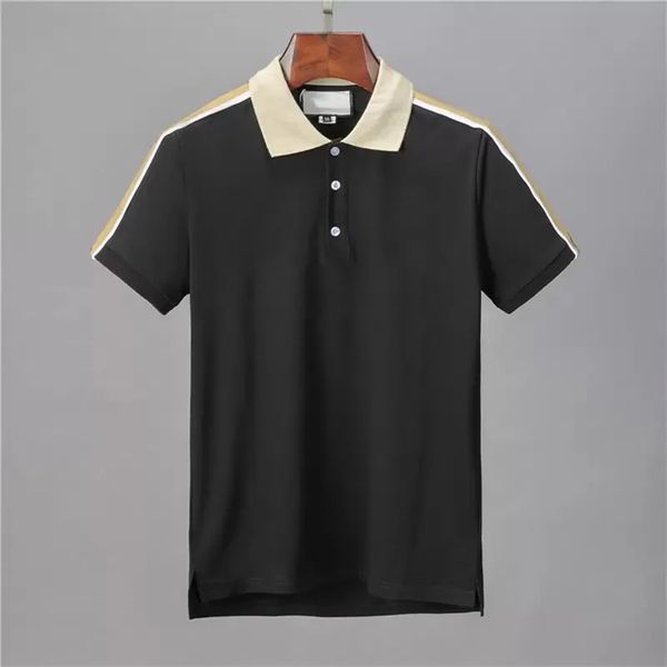 

men polo shirt t shirts brand floral embroidery mens polos high street fashion stripe print polo t-shirt s-4xl, White;black