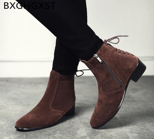 

italian mens high heel boots coiffeur fashion elevator shoes for mens dress boots shoes ankle men8090208, Black