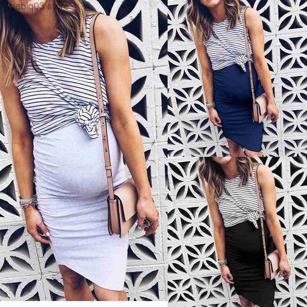 

maternity dresses new pregnancy dress summer striped sleeveless irregular fake two-piece dress fashion maternity clothing ropa de maternidad, White