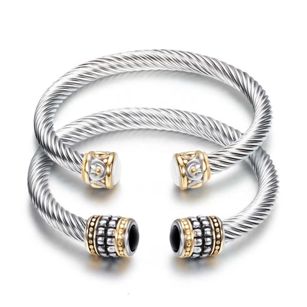 

jewelry titanium steel twisted wire gold two-color bracelet stainless cable inlaid with half, Black