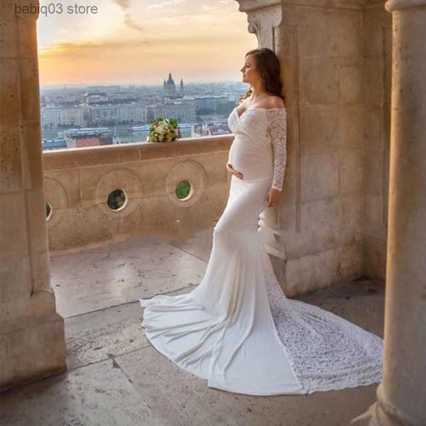 

maternity dresses lace maternity dresses for baby showers p shoot long sleeve gown dresses elegence pregnant dress women pgraphy prop t23052, White