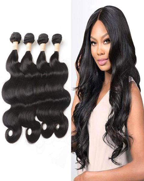 

brazilian virgin hair extensions 4 bundles body wave four pieceslot hair extensions double wefts natural color body wave1284637, Black