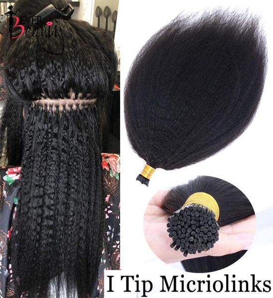 

human hair bulks kinky straight i tip microlinks 100 virgin weave bundles extensions ever beauty8968681, Black
