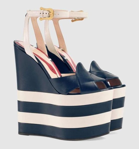

6cm striped platform gladiator sandals women snake 16cm wedges heels pumps escarpins party wedding mary jane 3 colou2777280, Black