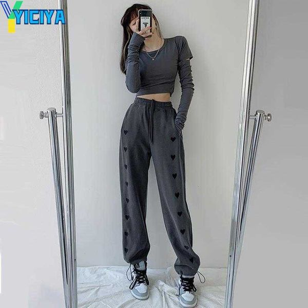 

yiciya women's pants woman's trousers fashion autumn/winter embroidery tall waist drawstring sale ladies drop, Black;white