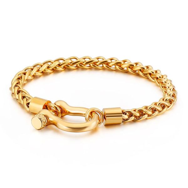 

bangle horseshoe buckle keel chain bracelet stainless steel jewelry fashion silver gold color for gift bryzbdbh, Black
