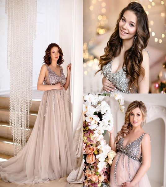 

maternity dresses for po shoot pregnant women pography props custom made tulle with sequins weddiing party sleepwear8592200, White