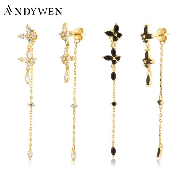 

knot andywen 925 sterling silver gold butterfly zircon chain drop earring piercing pendiente 2021 fashion women jewelry gift luxury