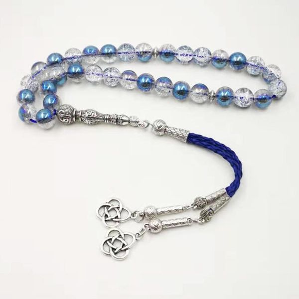 

bangle burst crystal tasbih blue beads with leather tassel new style crystal women prayer beads 33 66 99beads muslim rosary, Black