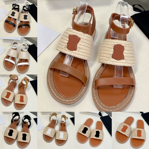 

paris slides slippers triomphe sandals buckle embellished slides beach pool mules genuine calfskin shoes straw sandal flats c lins women des, Black