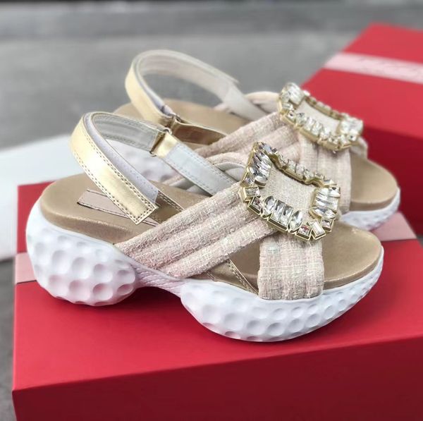 

thick sole sandals fashionable classic crystal square buckle personalized casual platform party shoe luxurious designer shoes women sandal, Black