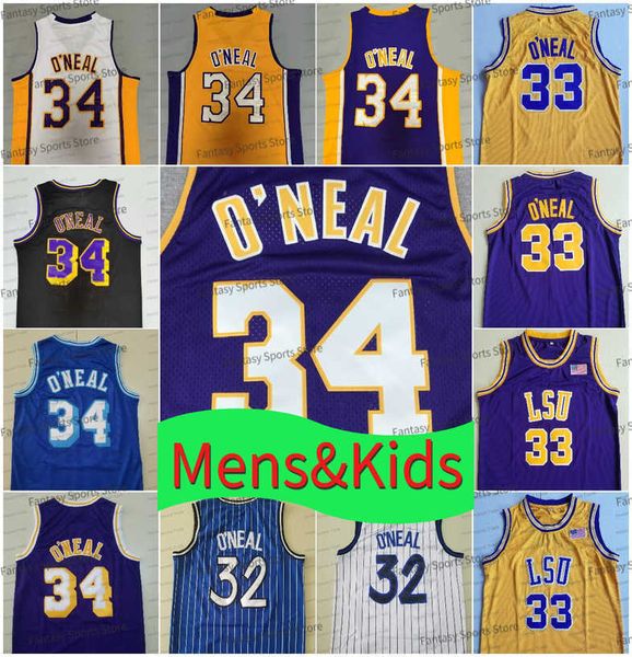 

ncaa retro 34 shaquille oneal 32 basketball jersey 33 shaq neal purple yellow blue lsu tigers college jerseys throwback mens kids st, Black;red