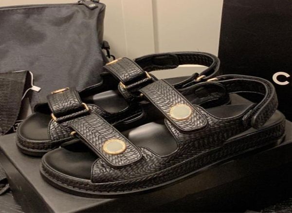 

18 colors in stock calfskin dad sandals women ladies quilted slingback platform brand summer beach shoes diamond buckle ankle stra7973755, Black