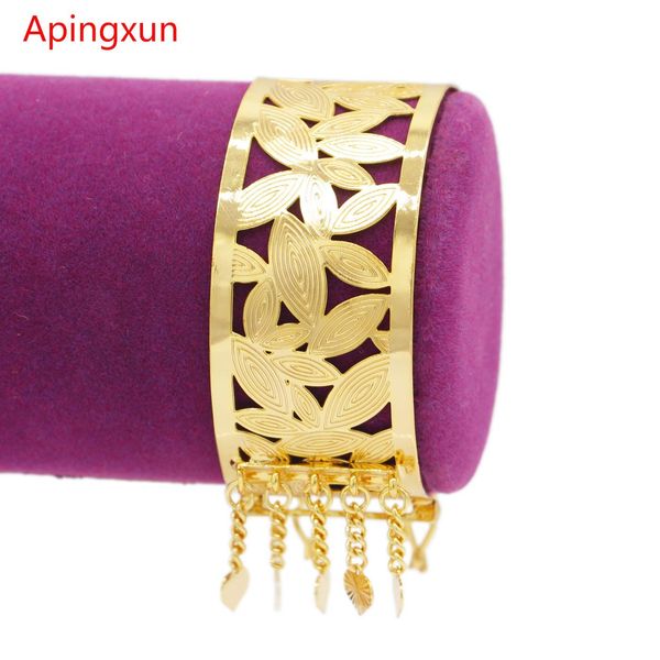 

bangle apingxun leaf shape gold color dubai bangle women girls ethiopian indian african cuff bracelet wedding luxury jewelry party gift, Black