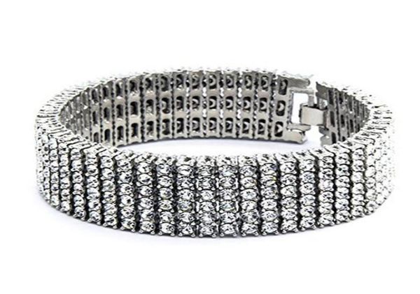 

men hip hop 6 row gold silver tone cz iced out bling bling tenns bracelet 8quotinch 25mm simulate dimonds bangles braceles254o2096112, Golden;silver