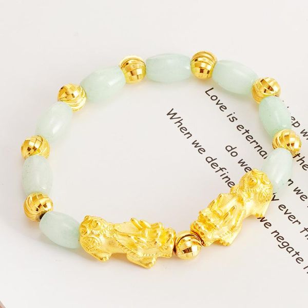 

bangle real 24k gold bracelet for women christmas jewellery children bangles energy elastic rope couple tiger eye bead natural stone, Black