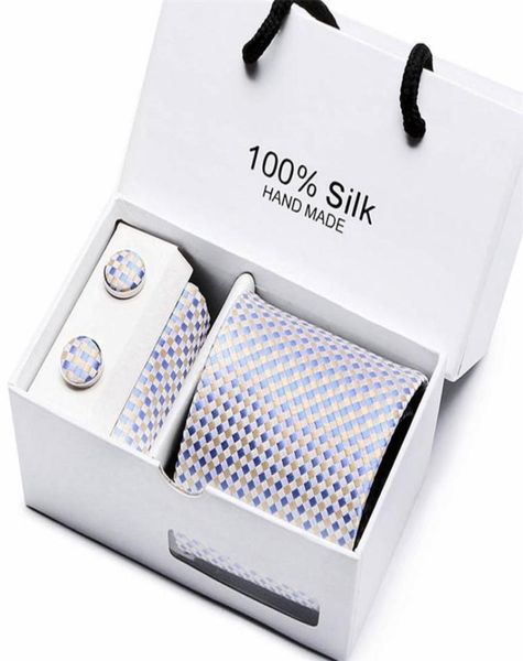

fashion silk jacquard necktie white geometric tie hanky cufflink set ties for men gravatas business wedding party whole a220813737910, Black;blue