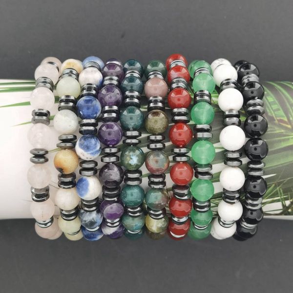

8mm hematite stretch bracelets for women men healing chakra crystal energy power reiki round gemstone beads bangle jewelry, Black
