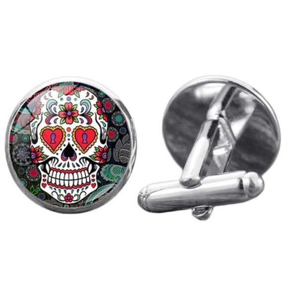 

mexican folk art sugar skull cufflinks retro hyperbole 8 style day of the dead skeleton party men sleeve shirt cufflinks6002313, Silver