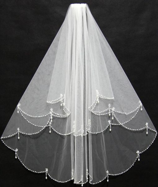 

elegant short ivory bridal veils beading edge ruffles with insert comb for wedding bride wear 110386018177, Black