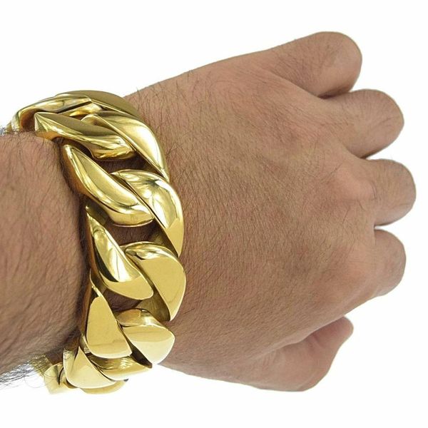 

bangle men 32mm heavy weight bling massive gold filled 316l stainless steel bracelet b155, Black