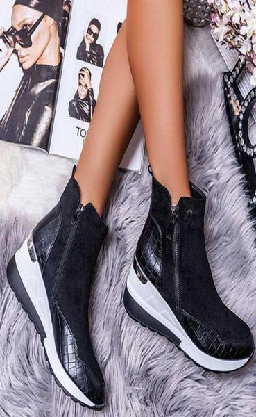 

plus size warm plush winter botas chunky sneakers ankle boots women shoes ladys zipper buckle thick sole platform zapatos mujer h03765644, Black