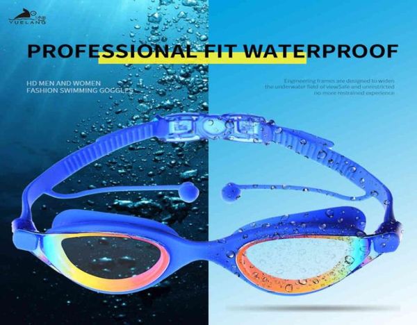 

yuelang professional goggles swimming with earplugs waterproof glasses antifog antiuv silicone glasses electroplate2819582