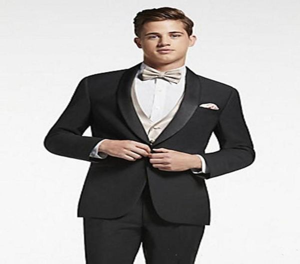 

one button black groom tuxedos shawl lapel groomsmen man suits mens wedding suits jacketpantsvesttie 4816151585, Black;gray