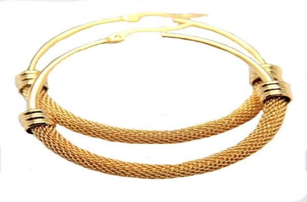

new fashion 316l stainless steel big hoop earrings half net prevent allergy gold silver women earring aros mujer oreja6519357, Golden;silver