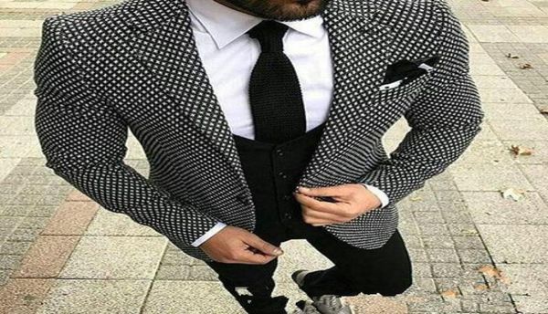 

tailor made checkered black white men suits slim fit formal groom prom blazer 3 piece tuxedo marriage suit jacketpantvest6896495, Black;gray