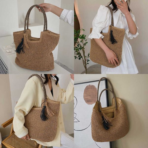 

nxy straw weave tassel tote summer beach bags for women large capacity fashion shoulder bag lady handbags and purses 230424