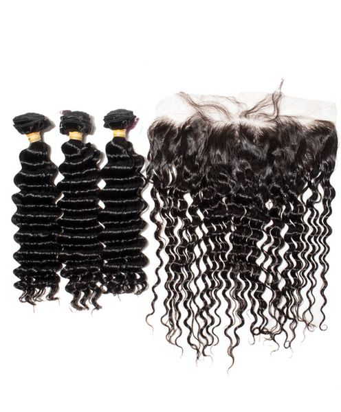 

10a lace frontal closure 13x4 size pre plucked virgin brazilian peruvian malaysian straight loose deep curly body wave human hair 7485880, Black;brown