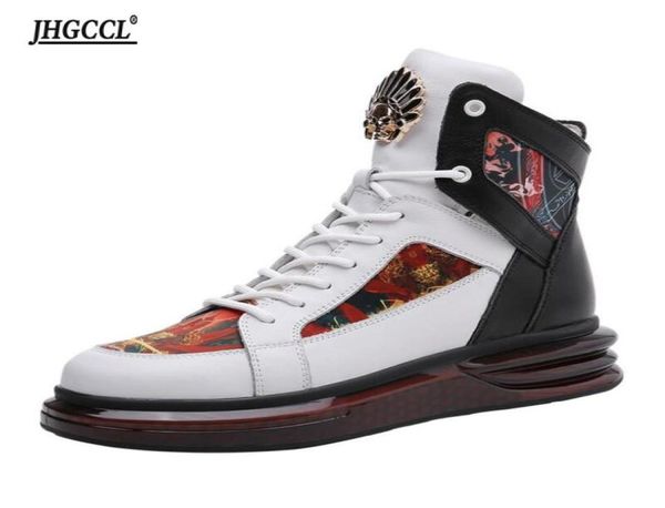 

new genuine leather men boots fashion high breathable casual sneakers zapatillas personality street style men shoes a316869133, Black