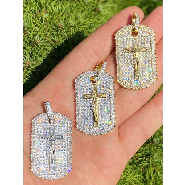 

necklaces micro pave cz hip hop rock men jewelry 2022 new rectangle tag engraved jesus piece pendant necklace, Silver