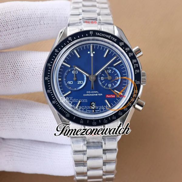 

new 44mm moonwatch 311.90.44.51.03.001 vk quartz chronograph mens watch blue dial stainless steel bracelet satch gents watches twom timezone, Slivery;brown